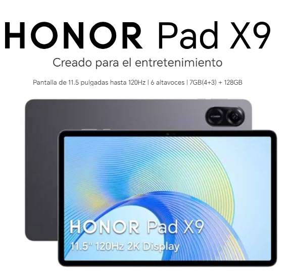 Elektra: HONOR - Pad X9 - Pantalla 11.5" 2K 120Hz - (7+128GB) - Snapdragon 685 - 6 Altavoces
