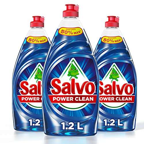 Amazon: SALVO Lavatrastes Líquido Power Clean, jabón liquido que remueve grasa difícil, 3 unidades de 1.2L (Total 3.6L) | Planea y Ahorra