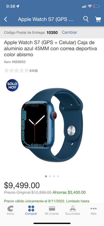 Costco: Apple Watch S7 (GPS + Celular) Caja de aluminio azul 45MM con correa deportiva color abismo
