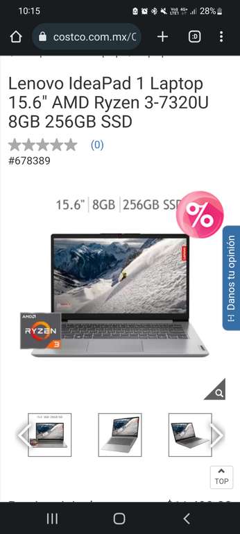 Costco: Lenovo IdeaPad 1 Laptop 15.6" AMD Ryzen 3-7320U 8GB 256GB SSD
