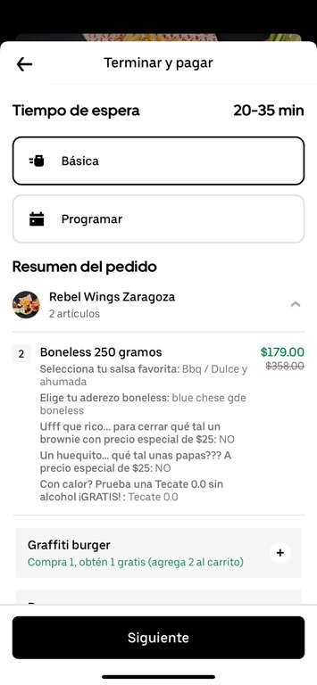 Uber Eats: Rebel Wings Zaragoza | 500 gramos de boneless $79 con Uber One
