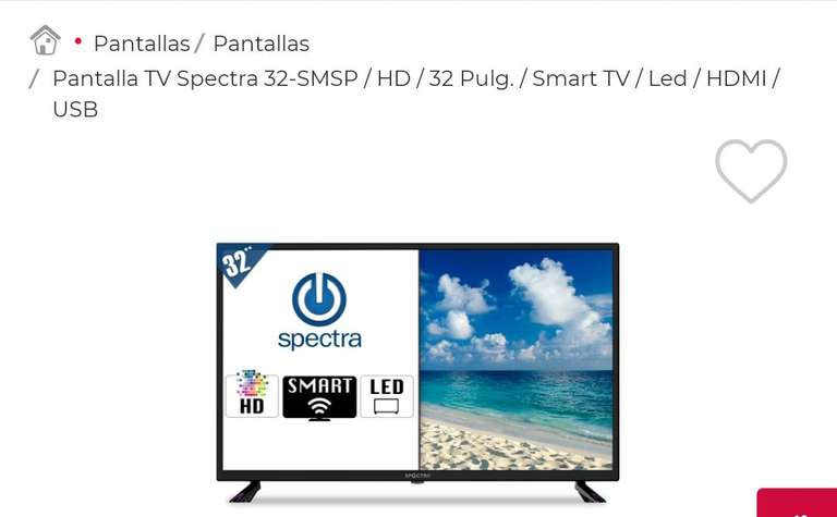 Office Depot: Pantalla TV Spectra 32-SMSP / HD / 32 Pulg. / Smart TV / Led / HDMI / USB