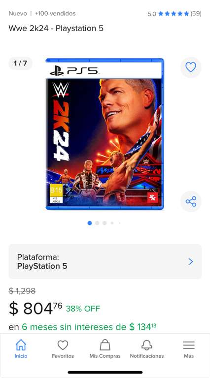 WWE 2K24 para PS5 en Mercado libre.