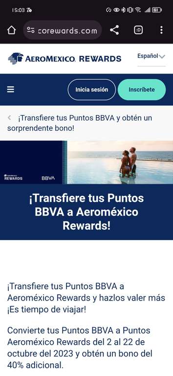 Transfiere tus puntos BBVA a Aeroméxico rewards y recibe 40% más