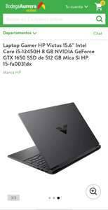 Bodega Aurrera: Laptop Hp victus Intel i5 12-450H, GTX 1650, 144hz