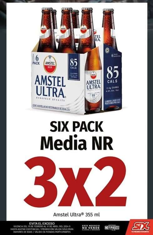 3x2 six Amstel Ultra botella nr en tiendas SIX
