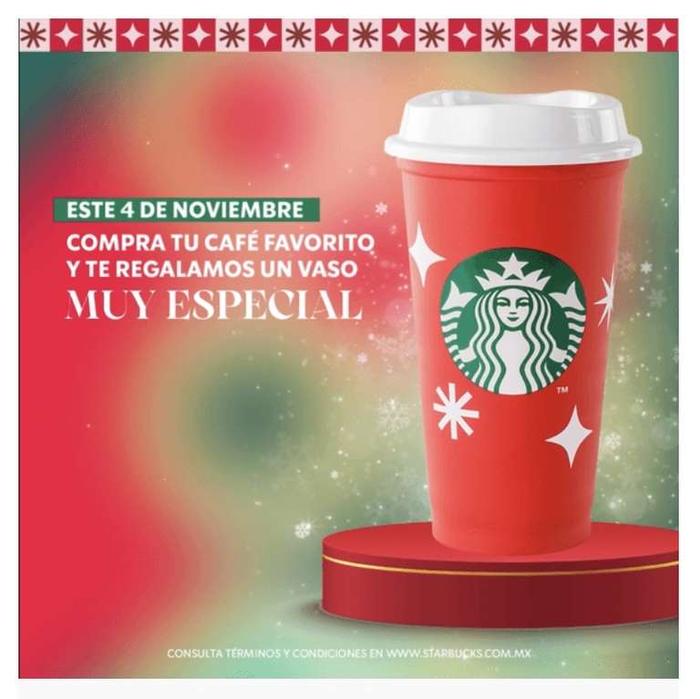 Starbucks: vaso reusable gratis de navidad al comprar una bebida caliente grande (4 de noviembre)