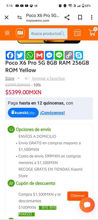 Mi Store: Celular Poco x6 pro ($4860 con Didi Pay)