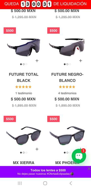 Remate total de lentes de sol seleccionados Xades $500 pejecoins