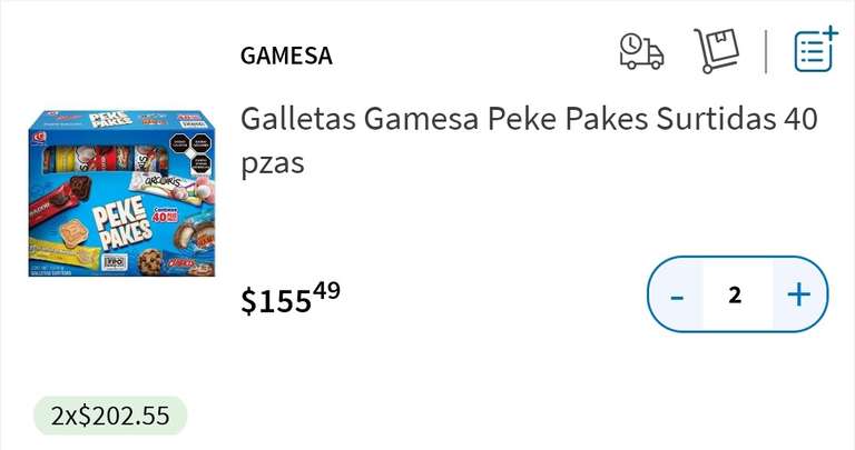 Sam's Club: Galletas Gamesa Peke pakes 40 piezas caja 2 x $202.55