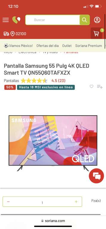 Soriana Pantalla Samsung 55 Pulg 4K QLED Smart TV QN55Q60TAFXZX