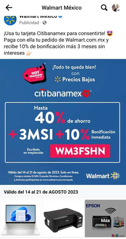 Walmart - Hasta 40% de ahorro, + 3 MSI +10% Bonificación inmediata con Citibanamex
