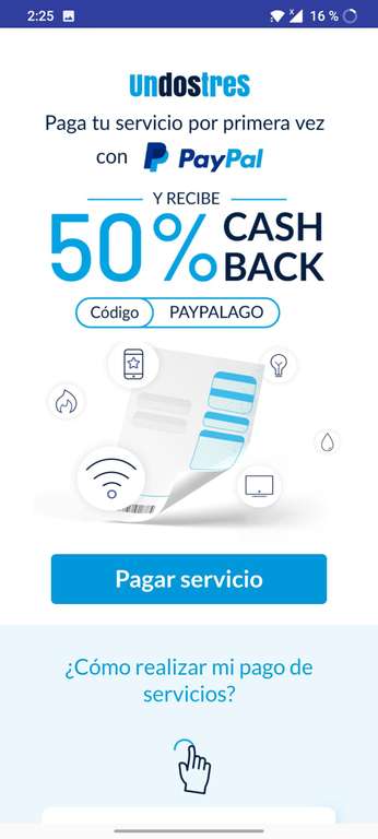 UnDosTres: Cupón del 50% de CashBack al pagar por primera vez un servicio con Paypal, topado a $250
