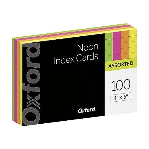 Amazon Oxford, brillo de tarjetas de índice, 100 unidades, Assorted Glow Bright, 10.2 x 15.2 cm- envío prime