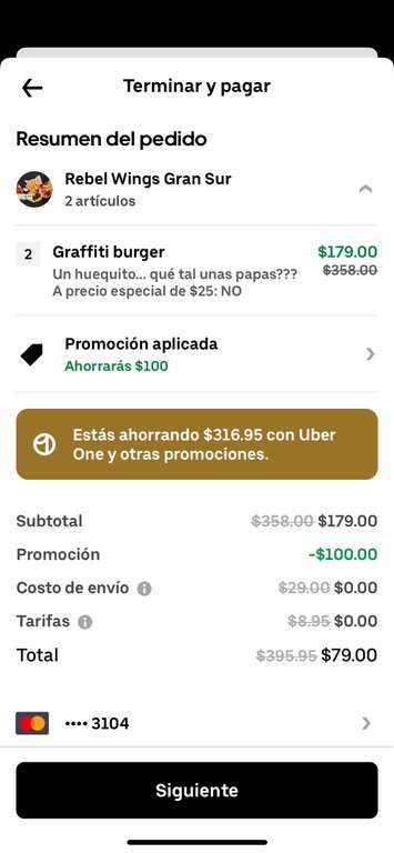 Uber Eats: 2 Combos Graffiti Burger 79 pejecoins (miembros one) | $100 OFF comprando $350 + combo graffiti ($179) al 2x1