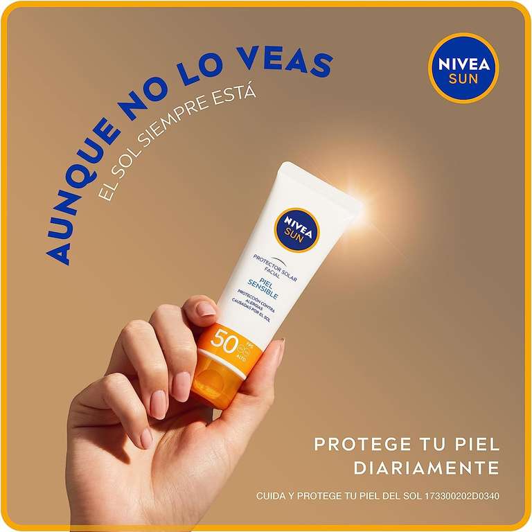 Amazon: NIVEA SUN Protector Solar Facial Piel Sensible (50 ml), Bloqueador Solar Libre de Aroma con FPS 50+, de Sensación Ligera no Grasosa