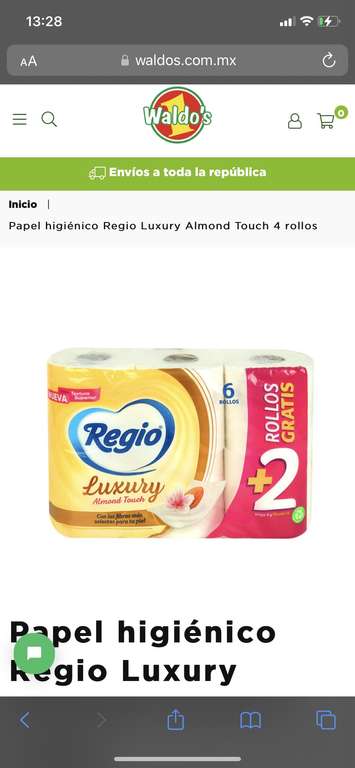 Waldo's: papel higiénico regio luxury almond 4 rollos + 2 gratis