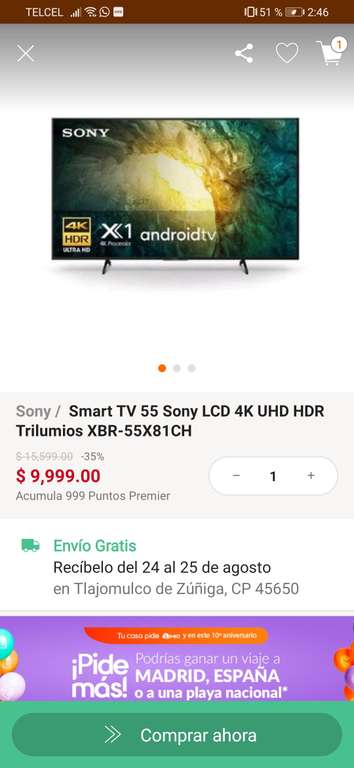 Linio, Pantalla Sony Tv 55 LCD 4k HDR Trilumios XBR-55X81CH