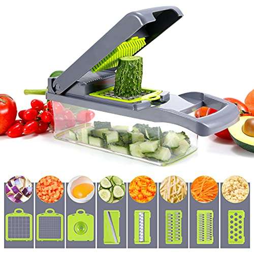 Amazon: Picadora de verduras multifuncional, con 6 cuchillas de acero inoxidable, cortador de verduras 12 en 1 con contenedor (color gris)