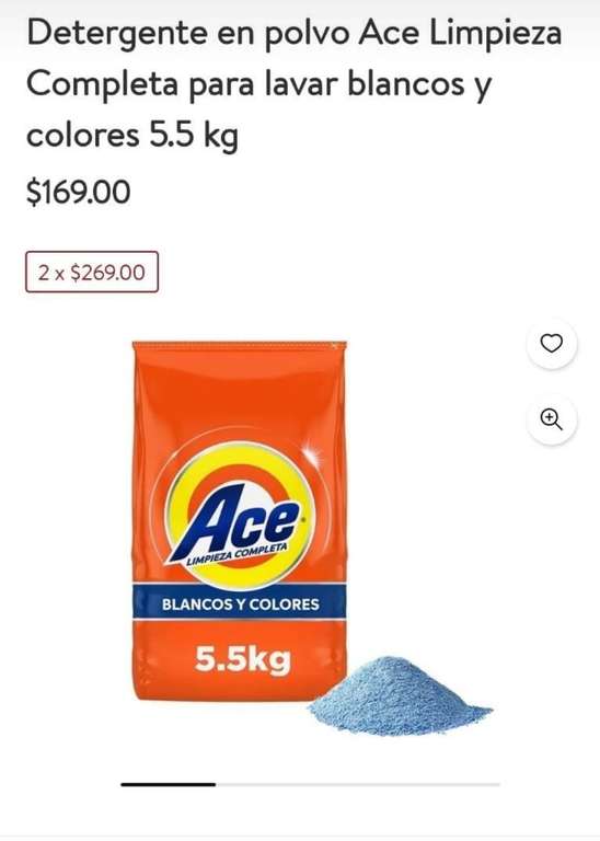 Walmart: 2 bolsas de detergente Ace en polvo de 5.5 kg ($24.5 el kg)