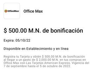 American Express: Bonificación de $500 al acumular $2,000 en compras en Office Max