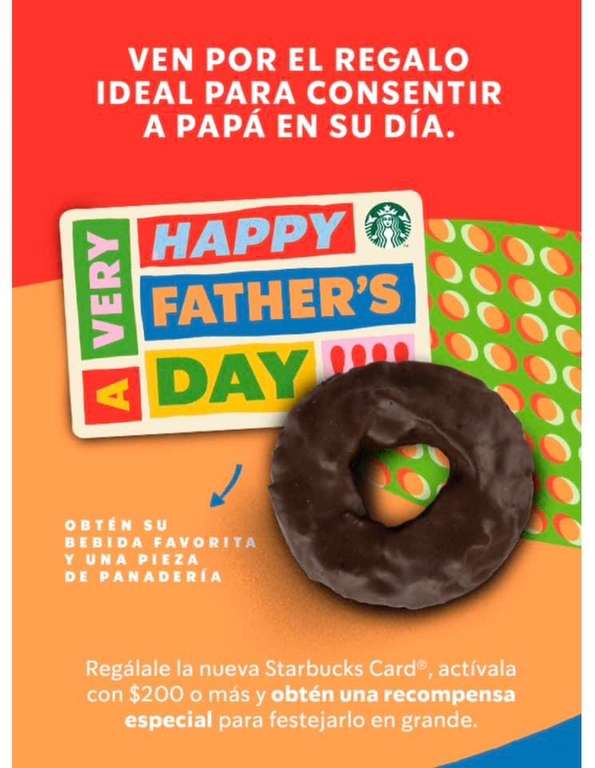 Starbucks: Café espresso y pieza de panadería al activar tarjeta Father’s Day