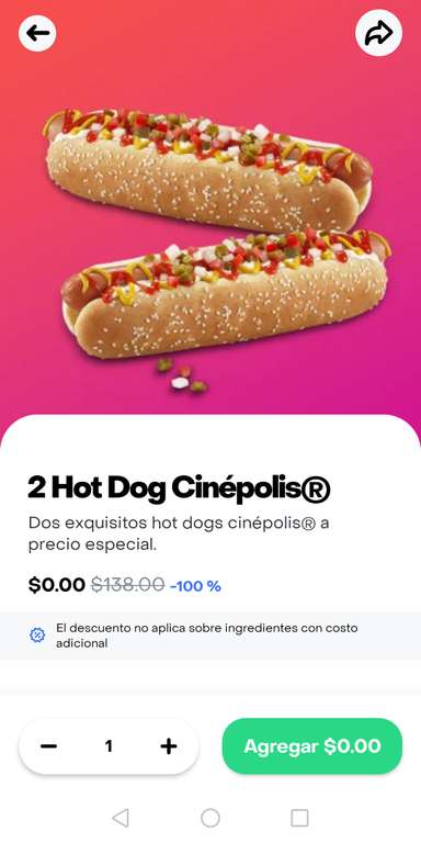 Rappi: Cinepolis Hot Dogs Gratis
