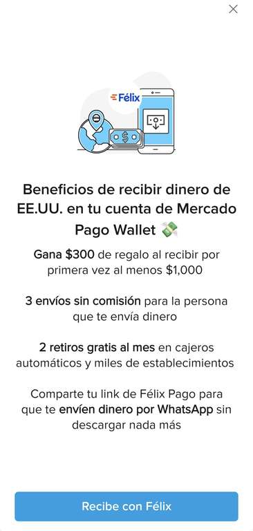 Mercado Pago Wallet: recibe 300 pesos en bonificación, si te realizan una transferencia por WhatsApp desde EUA