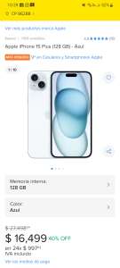 Mercado Libre: Apple iPhone 15 Plus (128 GB) - Azul