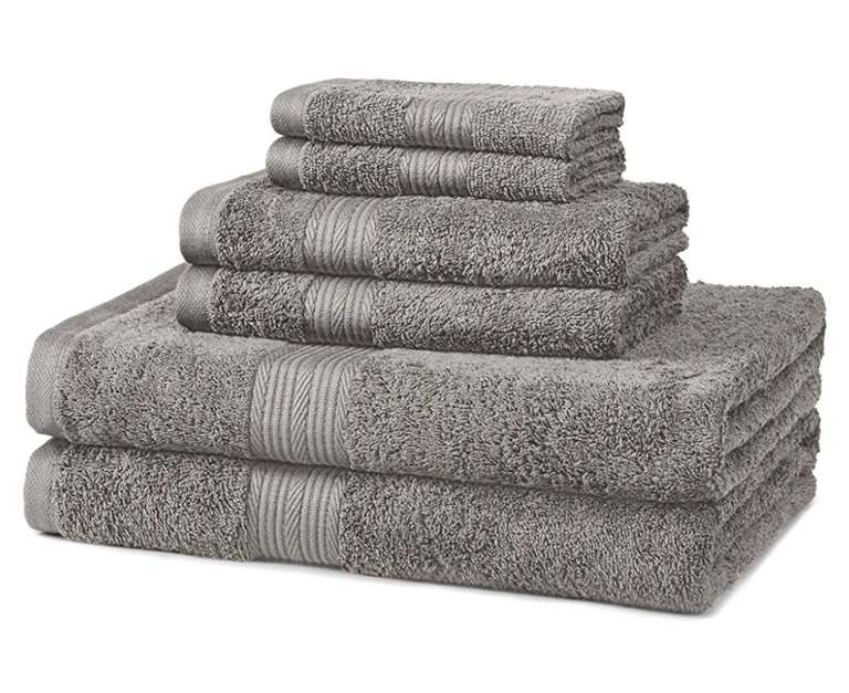 Amazon Basics - Juego de 6 toallas de baño, resistentes a la decoloración, para manos y toallas, algodón, color gris