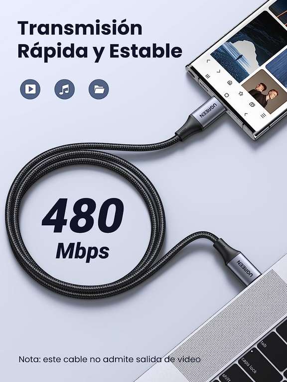 Amazon: UGREEN 240W 5A Cable USB C a C, PD3.1 Carga Rápida Tipo C Cable, Nylon Braided Type C Data Cord (2M)