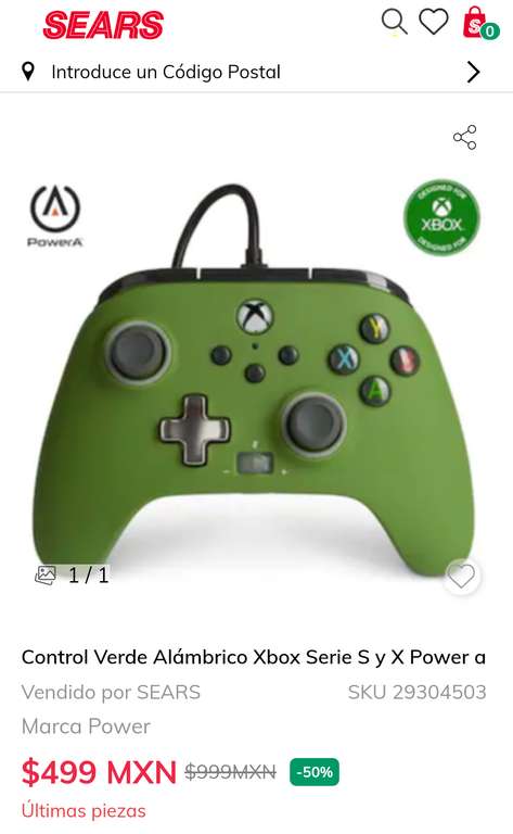 Sears: Control Verde Alámbrico Xbox Serie S y X Power a