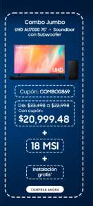 Samsung Store: Combo Smart TV Samsung 75" + Soundbar con Subwoofer