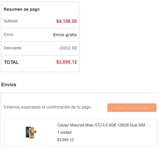 Linio: Motorola Moto G72 con PayPal