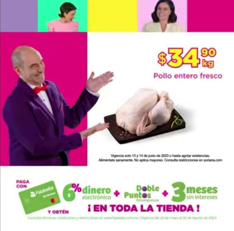 Soriana: Pollo Entero Fresco $34.90 kg • Papa Blanca $31.80 kg