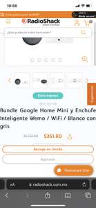 RadioShack: Combo Bundle Google Home Mini y Enchufe Inteligente Wemo / WiFi / Blanco con gris