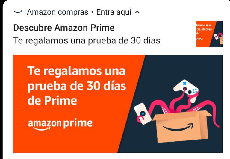 Amazon está regalando 1 mes gratis de prime (usuarios seleccionados)