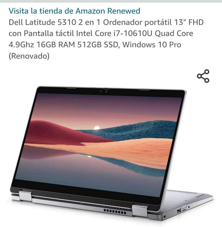 Amazon: Dell Latitude 5310 Laptop 13" FHD con Pantalla táctil Intel Core i7-10610U 16GB RAM 512GB SSD (Renovado/Excelente)