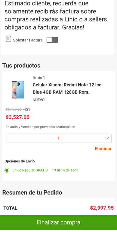 Linio: Celular Xiaomi Redmi note 12 4 ram 128 gb | Pagando con PayPal