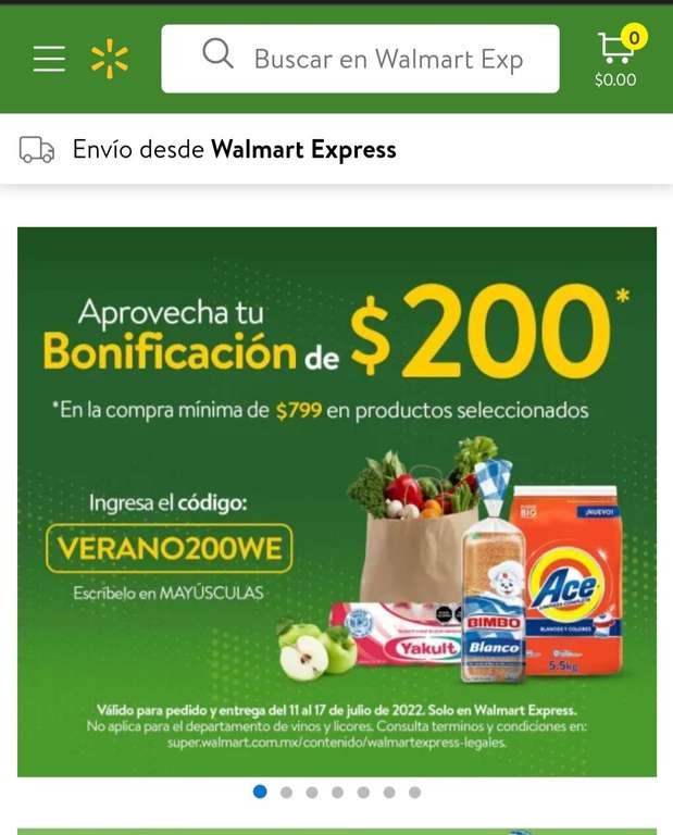 Walmart express 200 descuento en compra mínima de 799