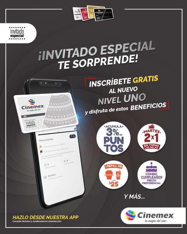 Cinemex inscripción gratis invitado especial desde la app