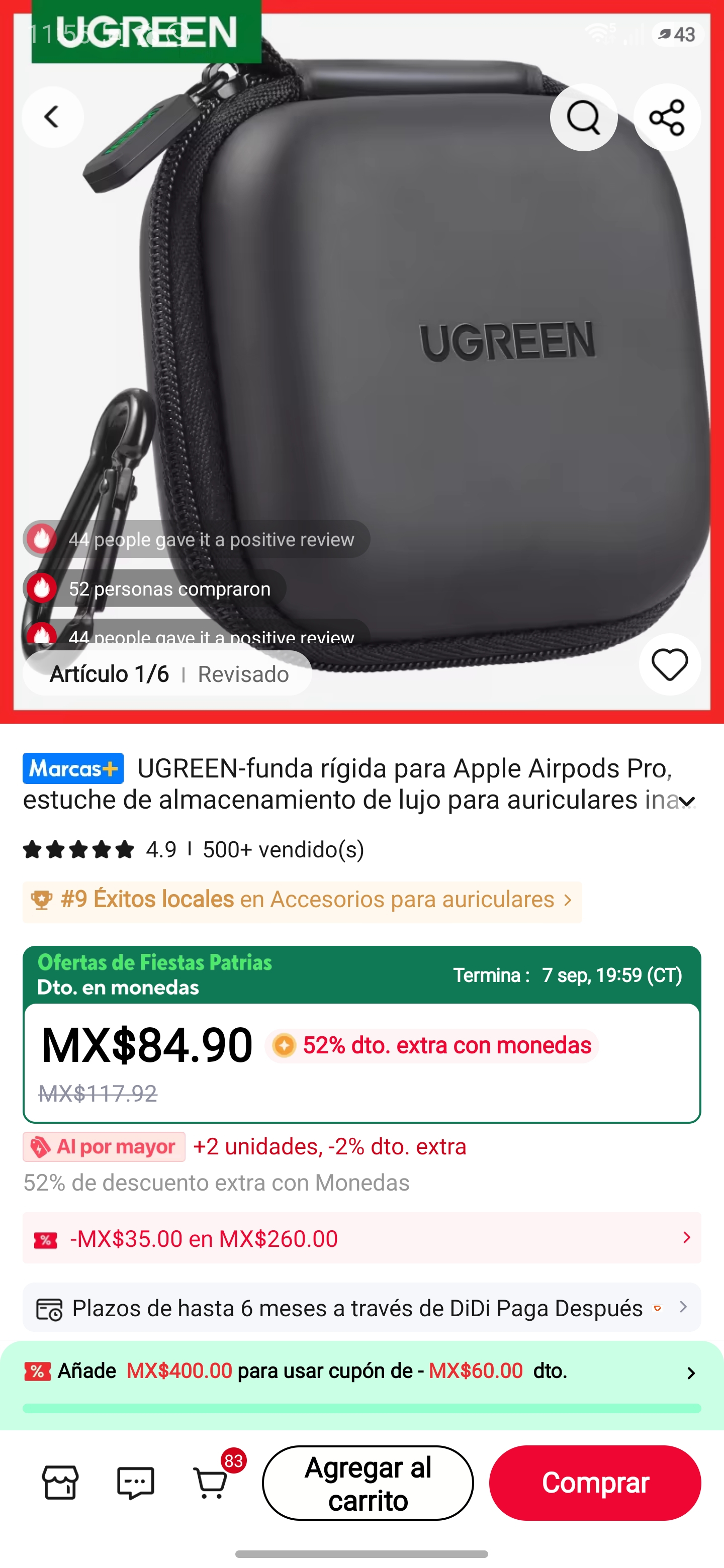 Aliexpress: UGREEN funda rigida para auriculares | Sección monedas + 255 monedas (1$)