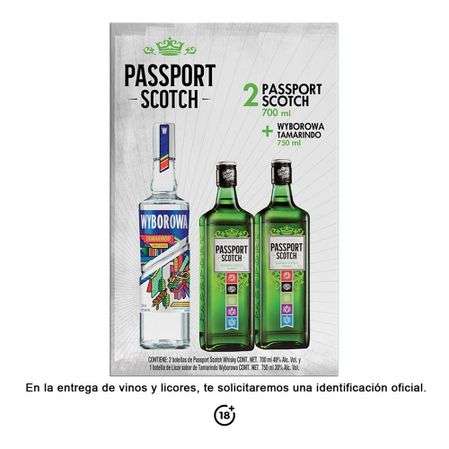 Bodega Aurrera - Pack Whisky Passport 2 botellas de 700 ml + Wyborowa Tamarindo de 750 ml x $349 MXN