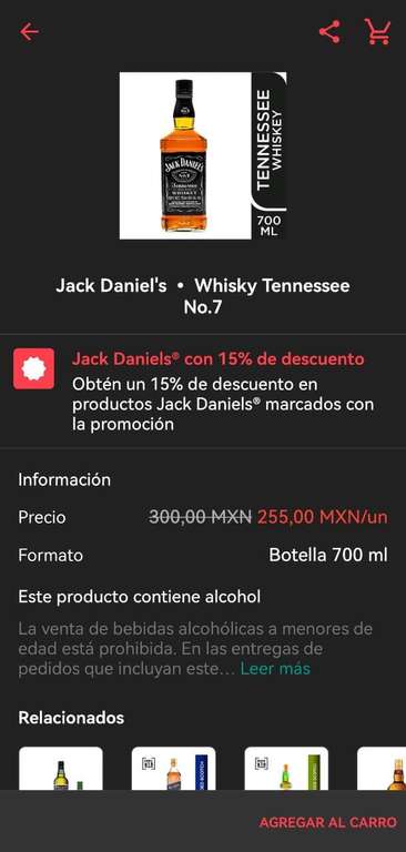 Cornershop, Soriana: Whiskey Jack Daniels 700 ml