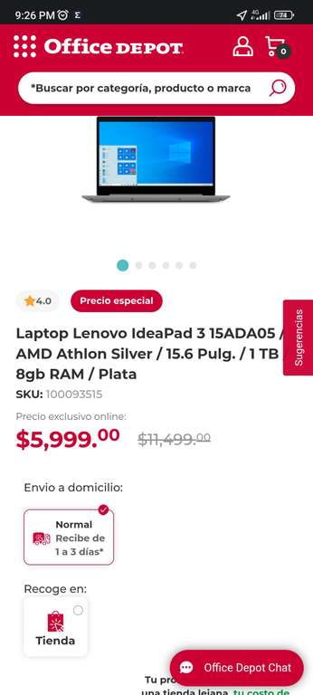 Office Depot Laptop Lenovo IdeaPad 3 15ADA05 / AMD Athlon Silver / 15.6 Pulg. / 1 TB / 8gb RAM / Plata