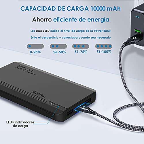 Amazon: 1 Hora Power Bank 10000 mah Ultra Slim de Bateria Portatil Lámpara incorporada Carga USB con Cable Micro USB 20CM