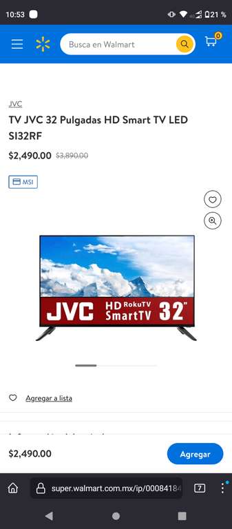 Walmart Super: Pantalla JVC de 32 pulgadas con RokuTV integrado