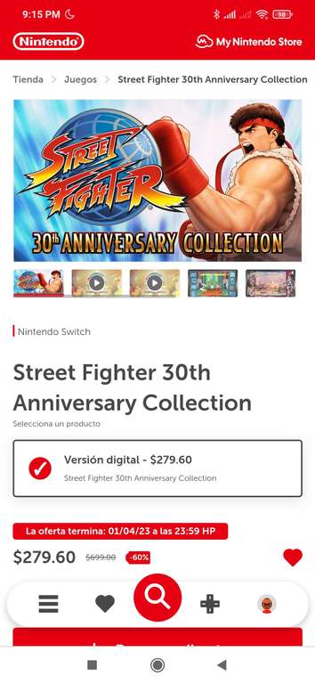 Nintendo eShop: Street fighter colección de 30 aniv para nintendo switch