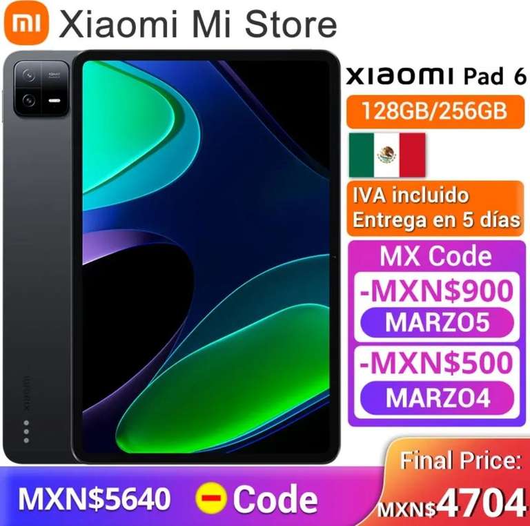 AliExpress: XIAOMI PAD 6 Versión Global 8/128gb SD 870 (Envio desde México) [el de 8/256gb en $5190] pagar en Dólares