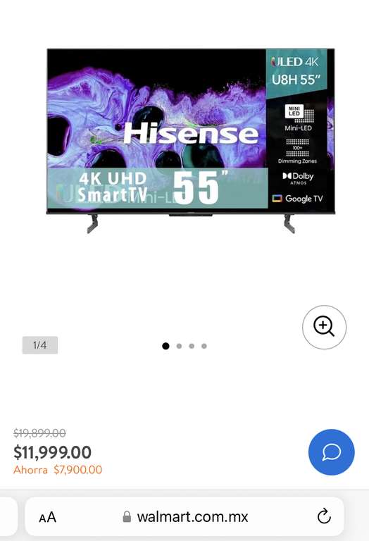 Walmart: Hisense, Pantalla 55" U8H / Miniled / 120Hz / HDMI 2.1 (PayPal & HSBC)